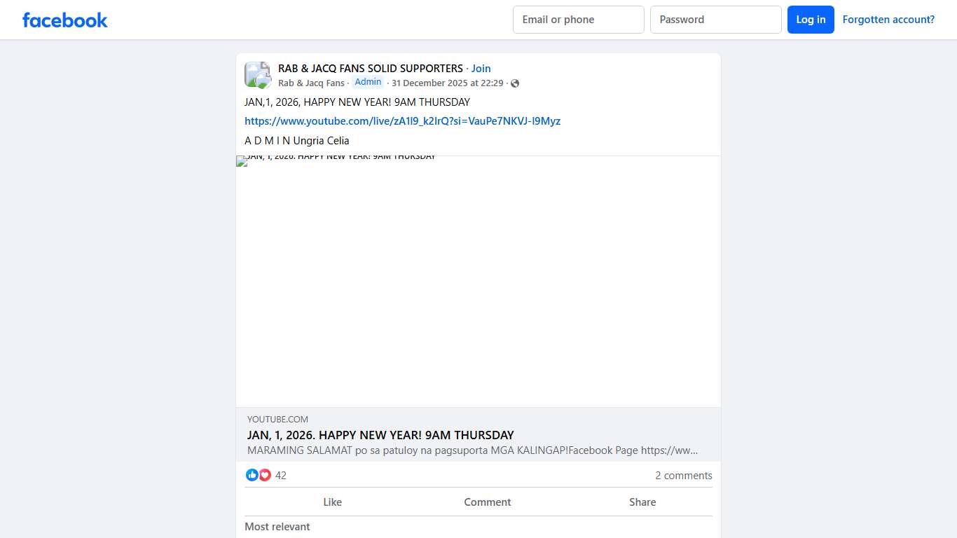 RAB & JACQ FANS SOLID SUPPORTERS JAN,1, 2026, HAPPY NEW YEAR Facebook